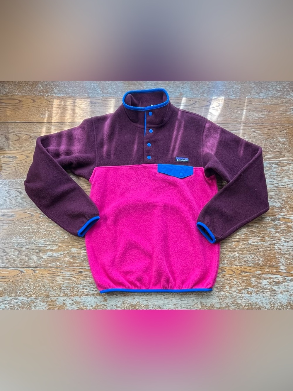 Patagonia Synchilla Snap-T Fleece Pullover maroon, pink & blue size XS Womans